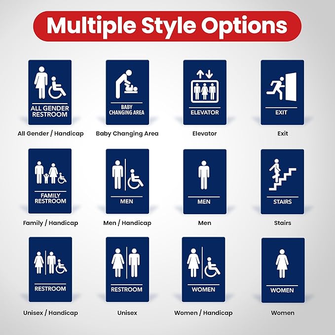 Promot Men and Women Handicap Restroom Sign – ADA Braille Bathroom Sign for Business, Self-Adhesive, 9" x 6", Commercial Door Signage, Office Wall Decor - Blue