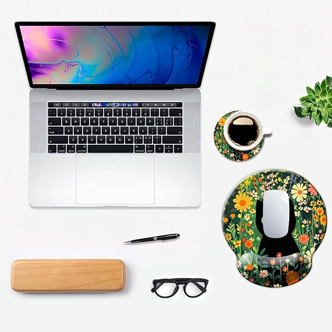 Ergo Comfort Gel Wrist Rest Mouse Pad-Ergonomic Office Mousepad with Wrist Support-Non-Slip, Design Desk Accessories Mat for Home&Game Decor Cute Black Cat