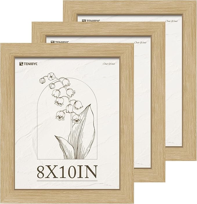 8x10 Picture Frame 3 Pack, Natural Oak Wooden Frame, HD Tempered Glass, 8 by 10 Photo Frame for Tabletop