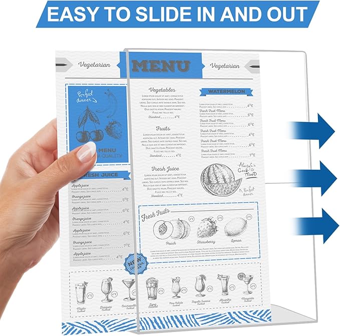 EHWINE 12 Pack 5 x 7 Acrylic Sign Holder, Clear Plastic Signs Display Stand, Vertical Slanted Back Paper Holder Stand up Table Top Sign Holders Flyer Stand Frames Suitable for Office Business Store