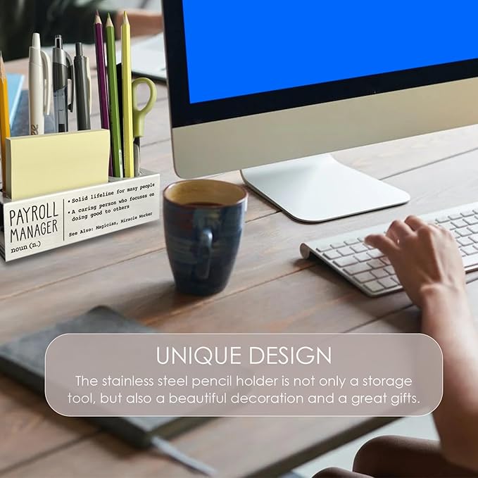 Payroll Manager Definition Gifts for Women, Men, Payroll Manager Desk Decor Stainless Steel Pen Pencil Holders WCC55