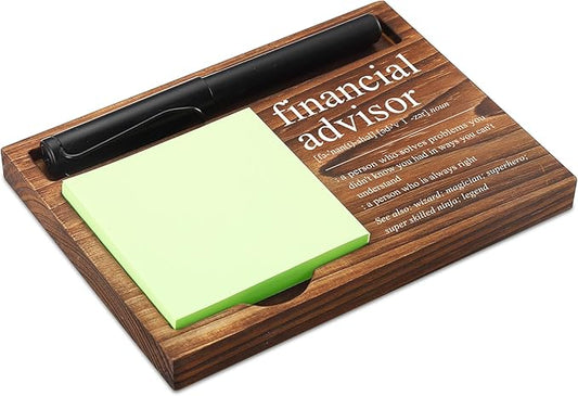 Financial Advisor Sticky Note Holder Wooden Notepad & Pen Holder 6.5" x 4.7" Sticky Note Pad Holder Dispenser for Desk Financial Advisor Definition Work Appreciation Gifts, NPA238