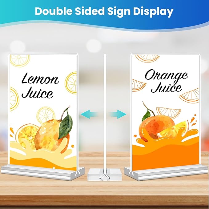 Acrylic Sign Holder 5x7, 11 Pack Clear TableTop Sign Holder-Sided, Plastic Flyer Display Holder with Vertical Base, Clear Flyer Stand Menu Table Display Holders for Restaurants Office Store Show Fair