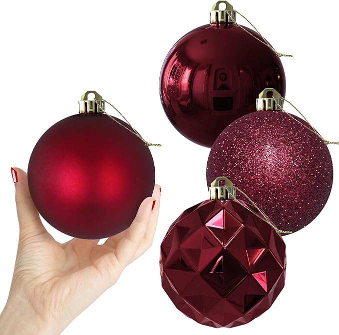 Maroon Large Christmas Balls-Christmas Tree Decoration Ornaments Shatterproof Hanging Balls for Hanukkah New Year Valentine Holiday Decorations Burgundy Wine Red Dark Red Ornaments-XL(4.0'')4PCS