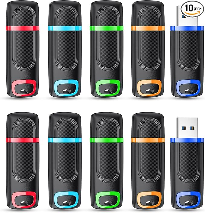 RAOYI 10 Pack 64GB Flash Drive, USB 3.0 High Speed Memory Stick Thumb Drive Jump Drive Zip Drive for Data Storage and Backup (Multicolor)