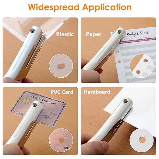 Hole Punch 2" Reach 3/8 inch Single Hole Punch,Heavy Duty Hole Puncher Single,Paper Punch Portable Hand Held Long Hole Puncher for Paper Cards Plastic Cardboard (Silver) (3/8"-10mm Hole)