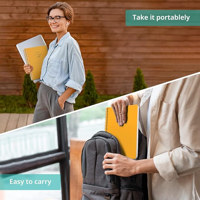 Taja Meeting Notebook for Work Organization - Work notebook with action items, Meeting Minutes Planner Notebook, Perfect Office Supplies for Men & Women - Yellow