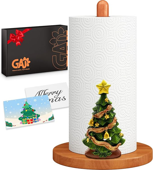 GAJ Christmas Decorations Paper Towel Holder Countertop, 3D Christmas Tree Kitchen Counter Decor, Cute Resin Wooden Stand for Bathroom&Home Indoor Table, Winter Xmas Gift for Women, Housewarming Gifts