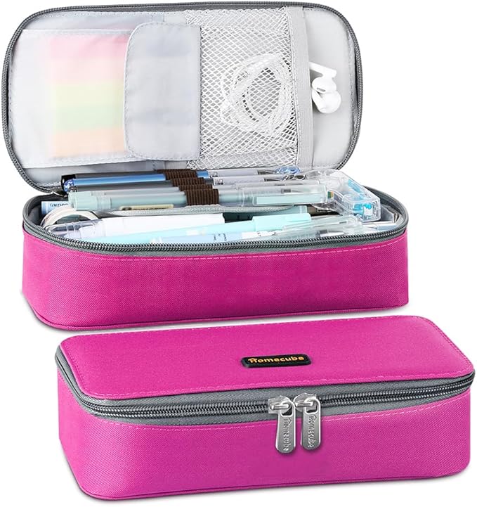 Homecube Large Capacity Pencil Case Oxford Cloth Bag Storage Pouch Marker Pen Pencil Cute Stationery Organizer Bag Holder with Zipper for Middle High School & Office Boy Girl Teen - Rose Red