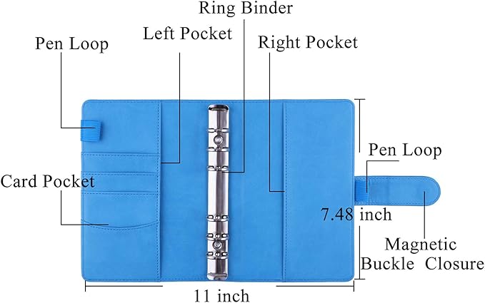 Antner A6 Budget Binder with Zipper Cash Envelopes for Money Organizer & Budgeting, PU Leather Budget Planner Money Saving Binder with Cash Stuffing Envelopes & Labels for Home Office Travel, Sky Blue