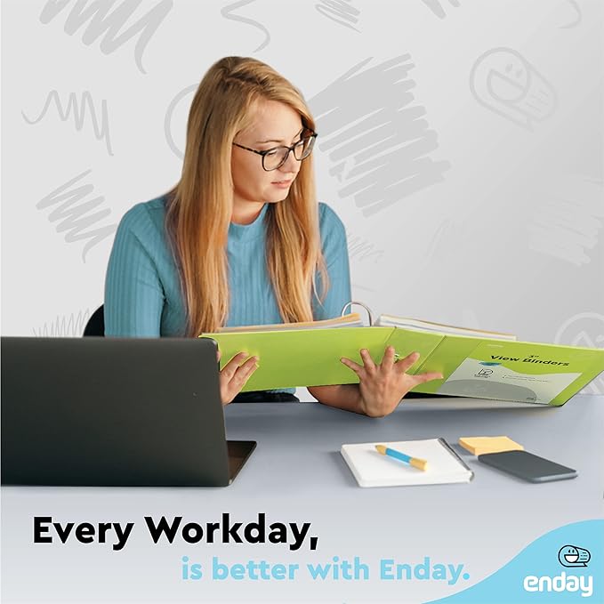 3 Inch Binder 3 Ring Binders Green, Slant D-Ring 3” Clear View Cover with 2 Inside Pockets, Heavy Duty Colored School Supplies Office and Home Binders – by Enday