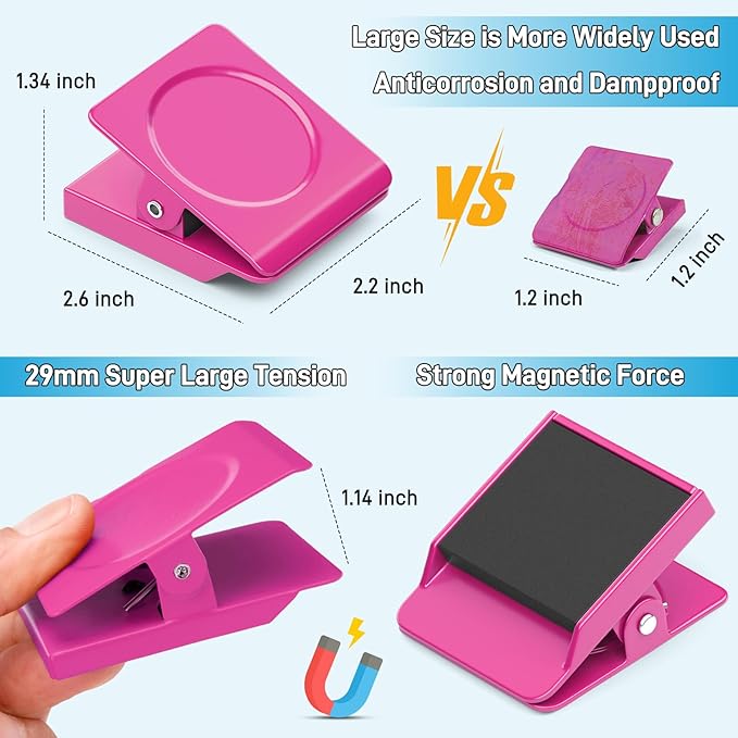 FINDMAG Pink Magnetic Clips, 2.2inch Heavy Duty, Strong Magnet Clips for Fridge, Whiteboard, Classroom, Office (Pack of 4)
