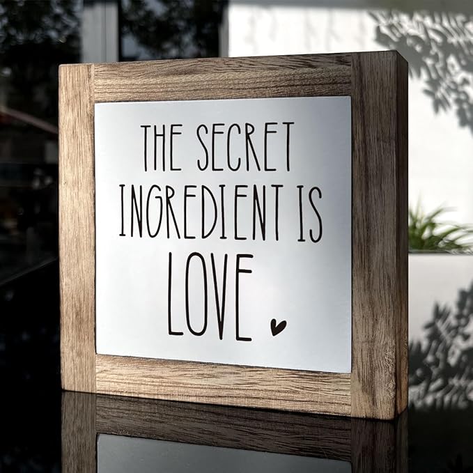 The Secret Ingredient Wooden Sign - Love Decor for Kitchen & Home, Warm Tabletop Gift
