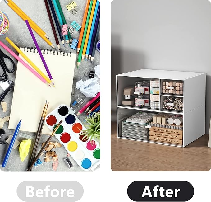 Desk Drawer Organizer, Stackable Storage Drawers, Plastic White Desk Organizers Great for Makeup Storage Bathroom Organization Accessories Etc - Large 1 Drawers (White)