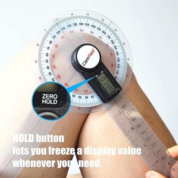 GemRed 12" Digital Goniometer 360 Degree Physical Therapy Plastic Protractor for Joint Range of Motion ROM Measurement