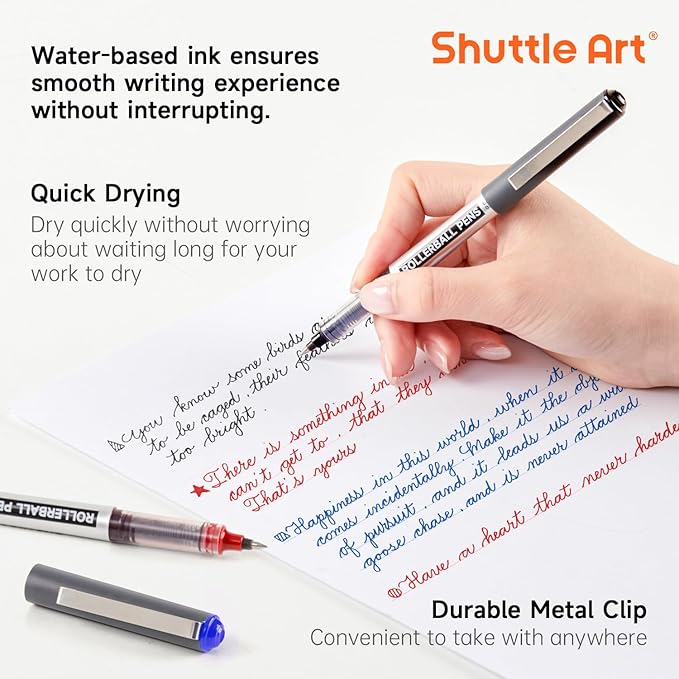Shuttle Art RollerBall Pens, 25 Pack(21 black 2 blue 2 red) Fine Point Roller Ball Pens, 0.5mm Liquid Ink Pens for Writing Journaling Taking Notes School Office