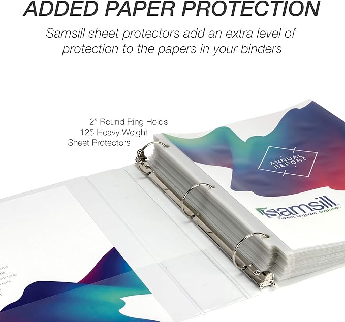 Samsill Durable 3 Inch Binder, Made in The USA, Round Ring Customizable Clear View Binder, Black, 12 Pack