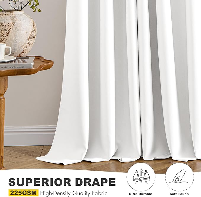 MIULEE Pure White Curtains for Bedroom Living Room 96 Inches Long 2 Panels, Thermal Insulated Room Darkening Drapes Grommet Top Noise Reducing Window Treatments 40x96 Inch