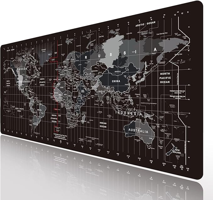 Large Keyboard Gaming Mouse Pad Black World Map Mouse Pad with Anti-Slip Rubber Base, Extended XXL Long Gaming Mousepad Big Mouse Pads for Desk,31.5 X 11.8 Inch