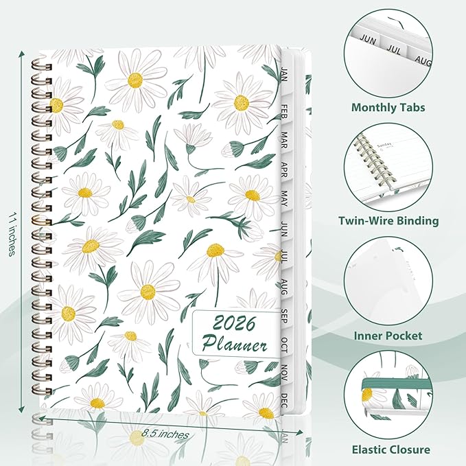2026 Planner, Weekly and Monthly Calendar Agenda Book, Jan 2026 - Dec 2026, Hardcover Planning Academic Planner for Office School Supplies and Desk Accessories - Letter Size (8.5'' x 11'')