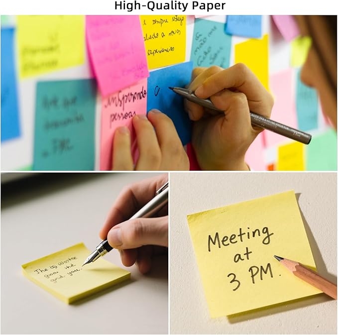 (24 Pads) Sticky Notes 3x3 Inches,Bright Colors Self-Stick Pads, Easy to Stick for Home, Office, Notebook