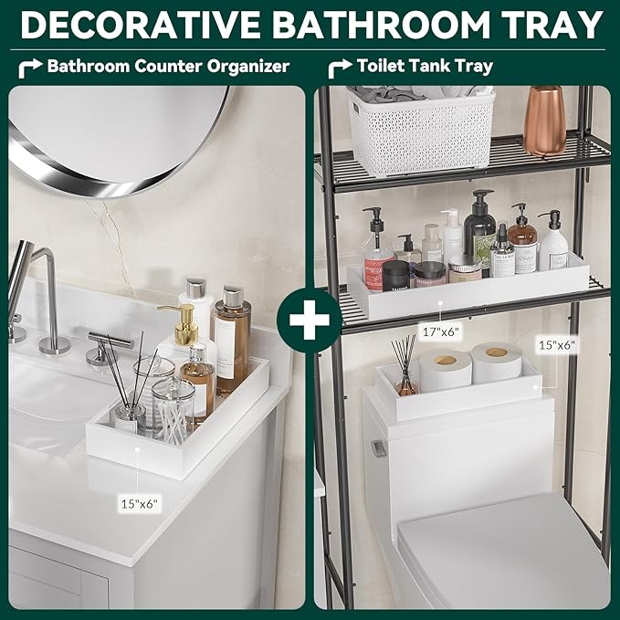 Utensil Organizer Silverware Drawer Organizer - Set of 2, Stackable Kitchen Organization, Bamboo Storage Box Tray for Kitchen Gadgets Bathroom Countertop (White)