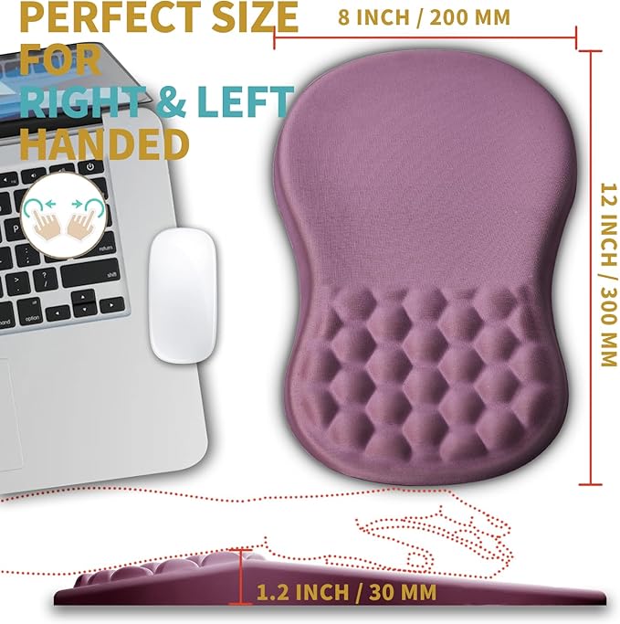 Hokafenle Ergonomic Mouse Pad Wrist Support with Massage Design, Wrist Rest Pain Relief Mousepad with Memory Foam&Non-Slip PU Base, Mouse Pads for Wireless Mouse & Desk (12x8 inch,Dark Pink)