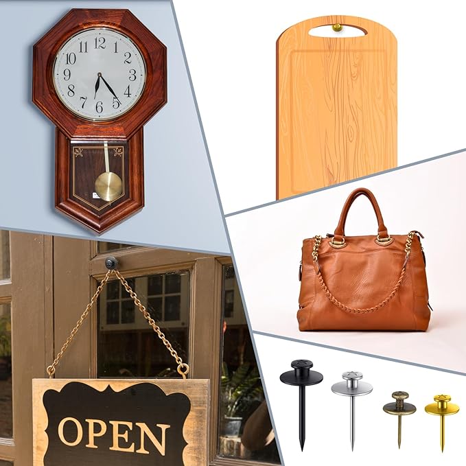 Zhengmy 40 Pcs Double Headed Picture Hangers Nails 4 Size Long Thumb Tacks Wall Nails for Hanging Pictures Decorative Push Pins Hooks for Drywall Photo Office Home Decor, 20/30/ 40/ 50lb(Mixed Colors)