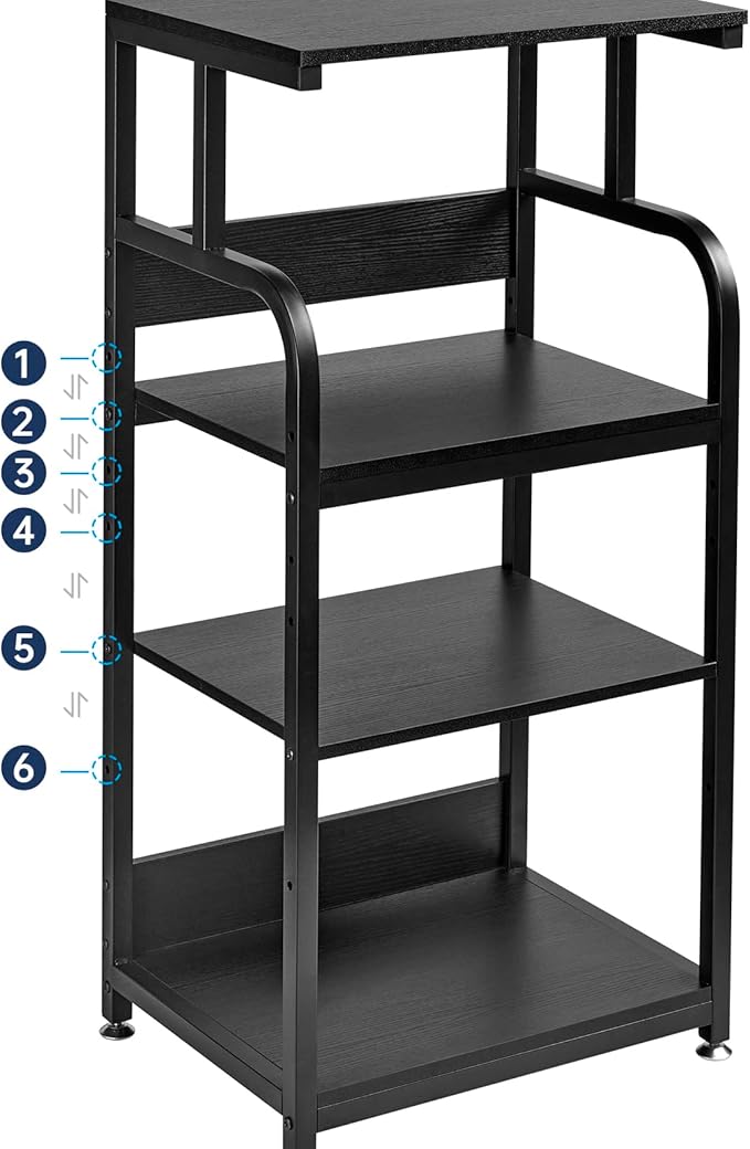 Printer Stand with Adjustable Shelf, 4 Tier Large Tall Printer Table with Wheels for Home Office Storage and Organization, Rolling Stand Cart for Computer Tower CPU Shredder, Black