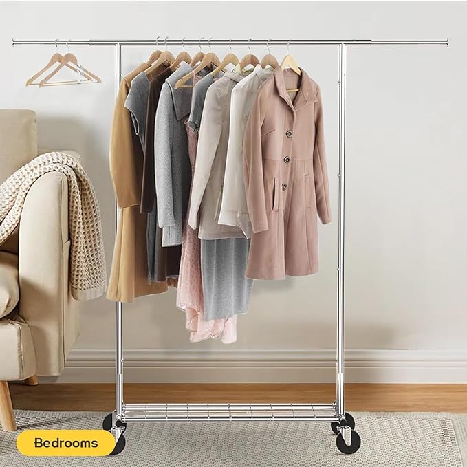 Clothing Garment Rack Capacity 550LBS Rolling Clothes Rack on Wheels - Heavy Duty Collapsible Commercial Storage Organizer - Mobile Clothes Rack with Multifunctional Design (Silver)