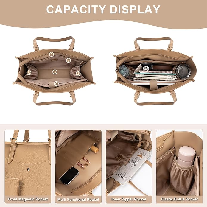 Laptop Tote Bag Women, Work Tote with Multi Pockets, Nurse Bag with Large Cup Holder, For Work, Travel, Daily Use