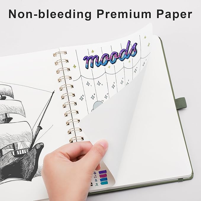 RETTACY Blank Journal Notebook, 140 Pages, A5 Medium Size (5.7'' x 8.3''), Hardcover, 100 GSM Thick Paper, for Sketching, Drawing, Painting (Light Green)