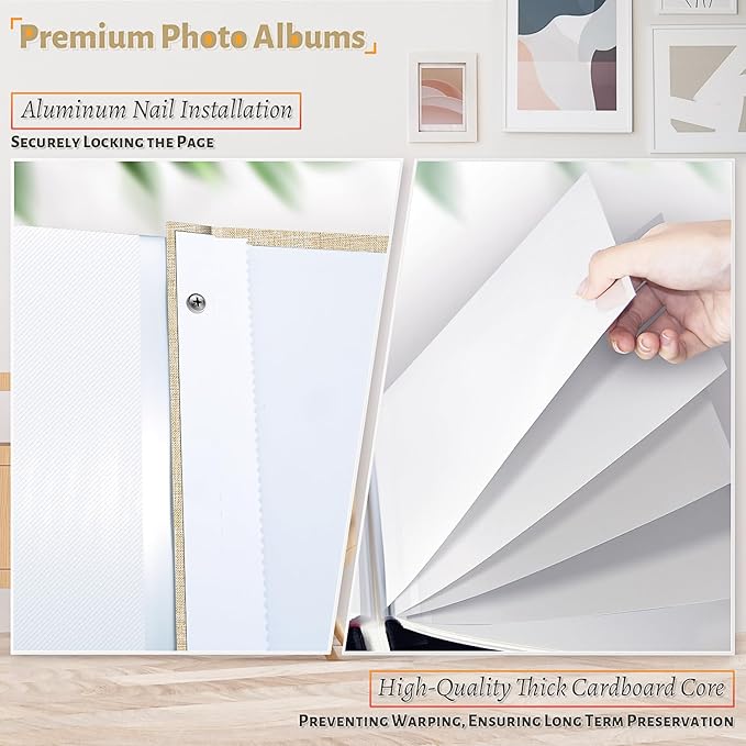 Photo Album Self Adhesive Scrapbook,Large Photo Book for 4x6,5x7,8x10 Pictures,DIY Album for Baby Wedding Family Travel Birthday,with Metallic Pen and Scraper