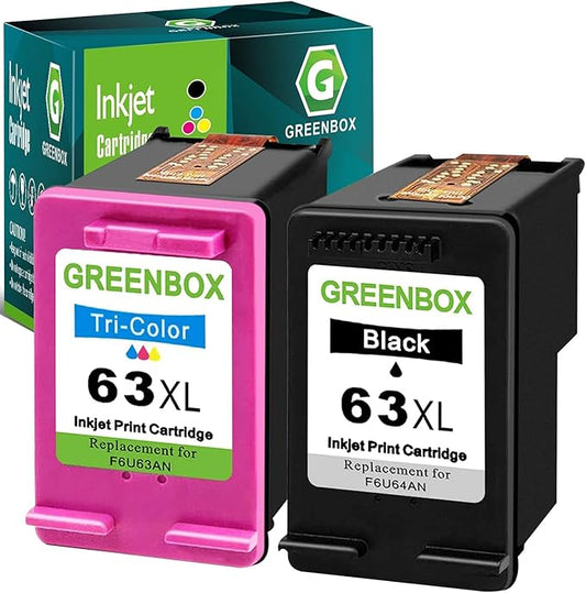 GREENBOX Remanufactured 63XL Ink Cartridge Replacement for HP OfficeJet 3830 5255 5258 Envy 4520 4512 4513 4516 DeskJet 1112 1110 3630, Black, Tri-color, 2-Pack