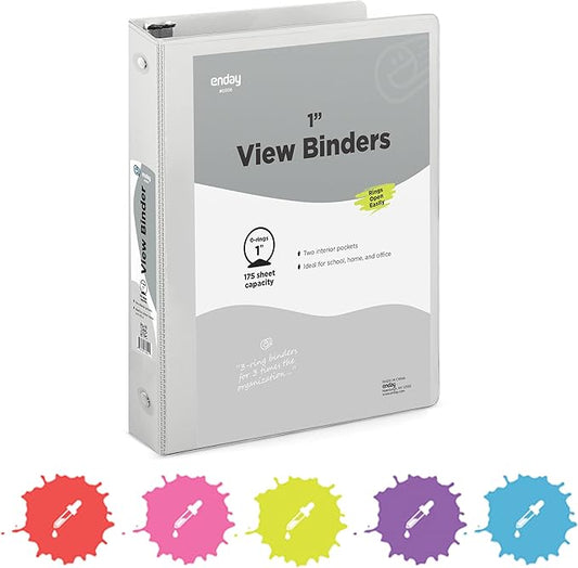 1 Inch 3 Ring Binder 1” Binder Grey Clear View Cover with 2 Inside Pockets, Colored School Supplies Office and Home Binders – by Enday