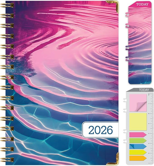 HARDCOVER 2026 Planner, 5.5"x8": 14 Months (November 2025 - December 2026), Daily Weekly Monthly Planner, Yearly Agenda, Bookmark, Pocket Folder and Sticky Note Set (Summer Bliss)