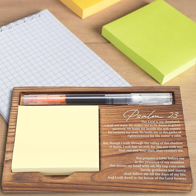 Psalm 23 Sticky Note Holder, Christian Desk Organizer for Religious Social Worker Therapist Counselor Educators Gift for Office Self-Stick Note Pad Holders EDP106