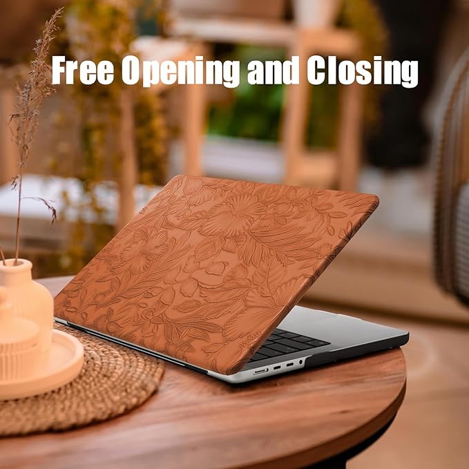 DTangLsm for MacBook Air 13 inch Case 2025 2024-2022 Release M4 A3240 M3 A3113 M2 A2681, Retro Leather Hard Shell Elegant Textured Case for MacBook Air 13.6 inch+Keyboard Cover, Brown Embossed Floral
