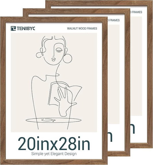 20x28 Walnut Poster Frame 3 Pack - Natural Brown, Solid Wood Picture Frame, Wall Gallery Frame