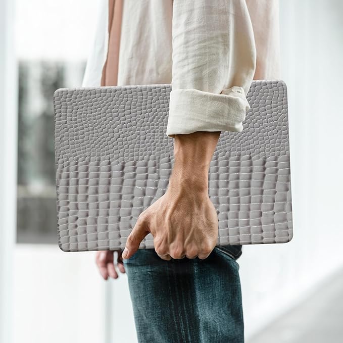 Crocodile Print Case for MacBook Air 13 inch M4 M3 M2 2025-2022 A3240 A3113 A2681,for Mac Air M4 Alligator Snake Textured Leather Glossy Cute Hard Shell&Keyboard Cover for Mac Air 13.6,Grey