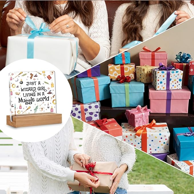 Magic Gifts for Women Besties, Wizard Girl Acrylic Plaque Gift for Friend Female Sister, Magic Wizard Gifts Desk Signs Decor 4 × 4 Inches