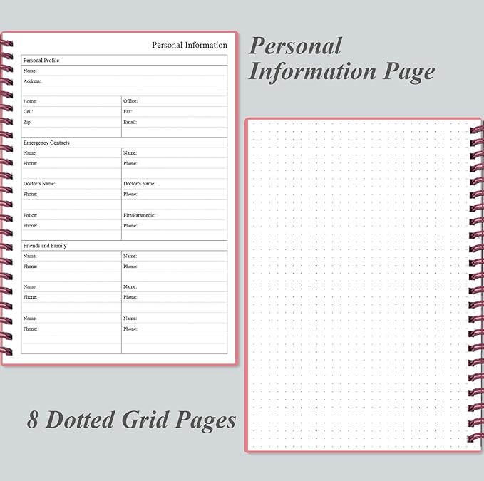 Daily Planner Undated - A5 To Do List Notebook Hourly Schedules, Spiral Appointment Planner for Women and Men, PVC Hardcover, Inner Pocket, Elastic Closure, 5.8" x 8.3", Pink