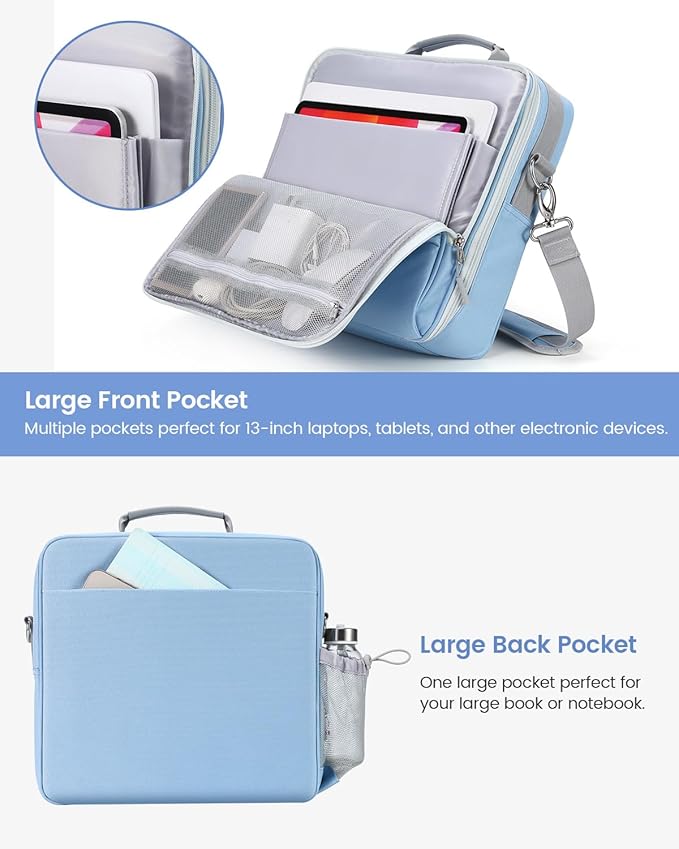 Zipper Binder, 3 Inch D-Ring 3 Ring with Water Bottle Holder,700 Sheet Capacity-Multiple Pockets,Binder with Strap for School/Office, Fit for 13" Tablet/Laptop,Patent Design-Baby Blue
