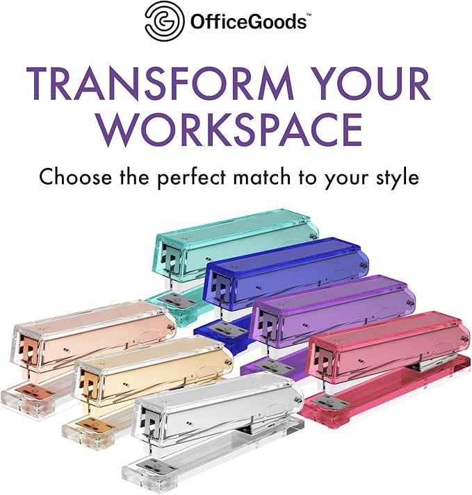 OfficeGoods Acrylic Stapler – Aesthetic & Durable Purple Desk Staple for Modern Office – Stylish & Compact Office Supplies for Women & Men