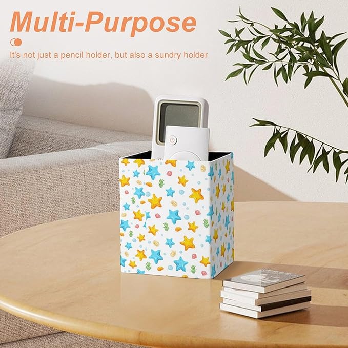 Square Pen Holder & Pencil Organizer for Desk - Office Storage Organizer, Markers/Makeup Brushes/Scissors Holder, Compact Desk Decor Accessories for Home Classroom School(Starfish)