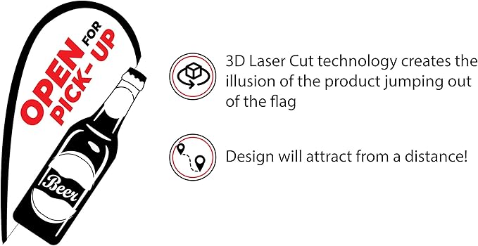 Indoor Outdoor Double Sided Window Flag for Business Sign Drive Thru, Delivery, Pick Up, Essential Business and We are Open Small 3D Flag Kit for Small Business (Beer)