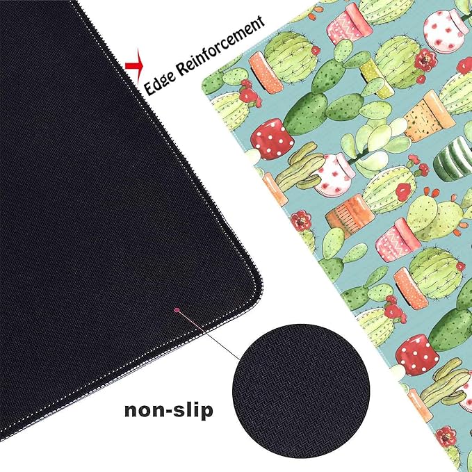 Green Cactus Non-Slip Rubber Large Mouse pad for Desk,Large Gaming Mouse Pad XXL Extended Mouse pad with Stitched Edges Non-Slip Base Water Resist Pad Desk Mat 35.4x15.7inch