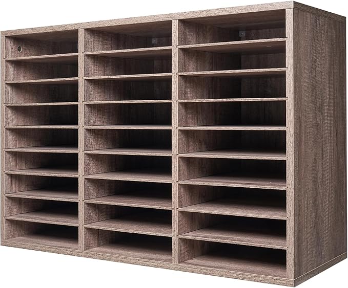 VEVOR Literature Organizer, 27 Compartments Office Mailbox with Removable Shelves, Wood Mailbox Sorter Particle Board Office Home Classroom Storage, File Sorter for File, Document, Paper, Black-Grey