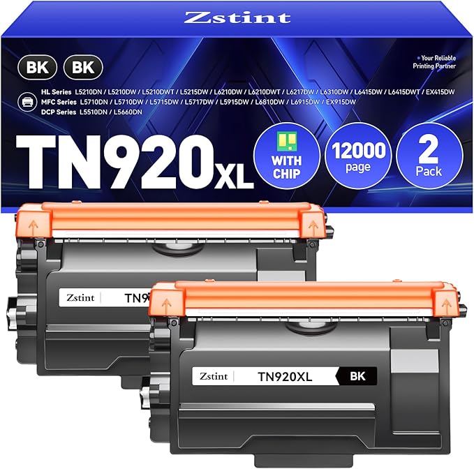 TN920XL Toner Cartridge High Yield Compatible with Brother TN920 TN-920XL TN920XXL HL-L6210DW HL-L6210DWT HL-L5210DN HL-L5210DW HL-L5210DWT HL-L6310DW MFC-L5710DW DCP-L5510DN Printer Ink Black 2-Pack