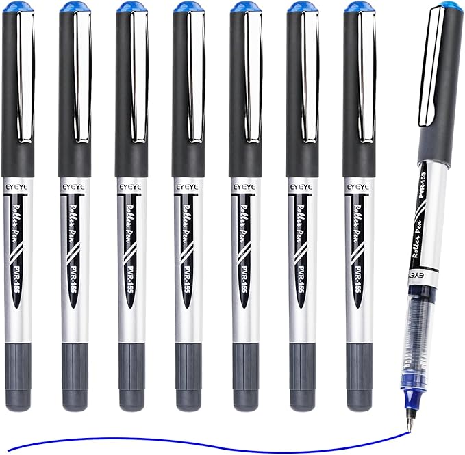 EYEYE Blue Rollerball Pen Fine Point, 8 Pack Liquid Ink Pen 0.7mm Quick Dry, Medium Point Blue Ink Pens Fine Point Smooth Writing Pens for Journaling, Note Taking, Office, School Supplies